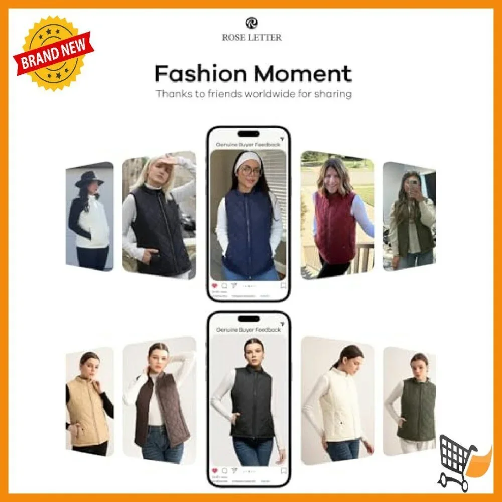 Quilted Puffer Vest Water-Resistant Zip Pockets Women's Lightweight
